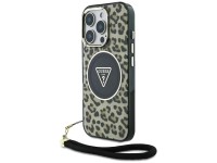 Capa Guess HC IML Leopard Triangle Cord Strap MagSafe para iPhone 16 Pro - Marrom