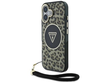 Guess HC IML Leopard Triangle Cord Strap MagSafe iPhone 16 Case - Brown Guess HC IML Leopard Triangle Cord Strap MagSafe iPhone 16 Case - Brown