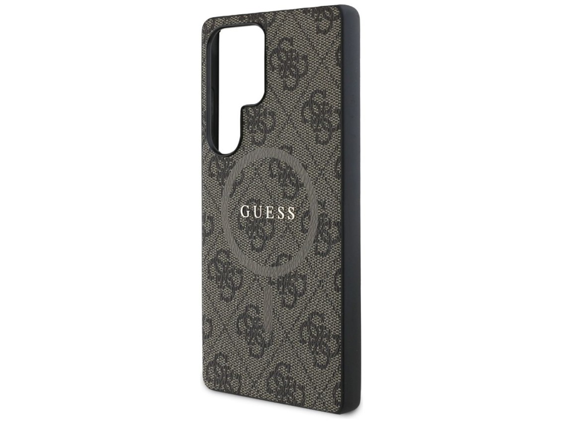 Funda Guess Leather 4G Colored Ring Classic Logo MagSafe para Samsung Galaxy S25 Ultra (marrón)
