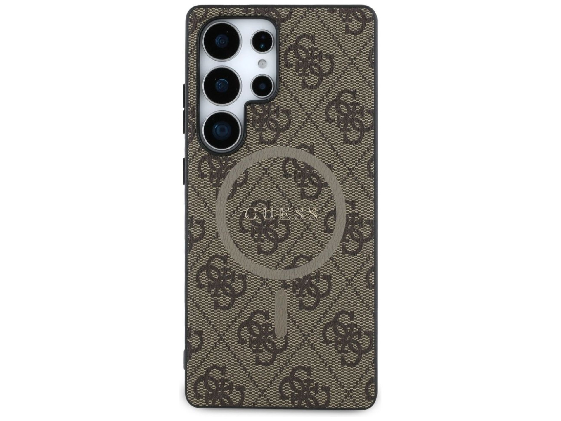 Funda Guess Leather 4G Colored Ring Classic Logo MagSafe para Samsung Galaxy S25 Ultra (marrón)