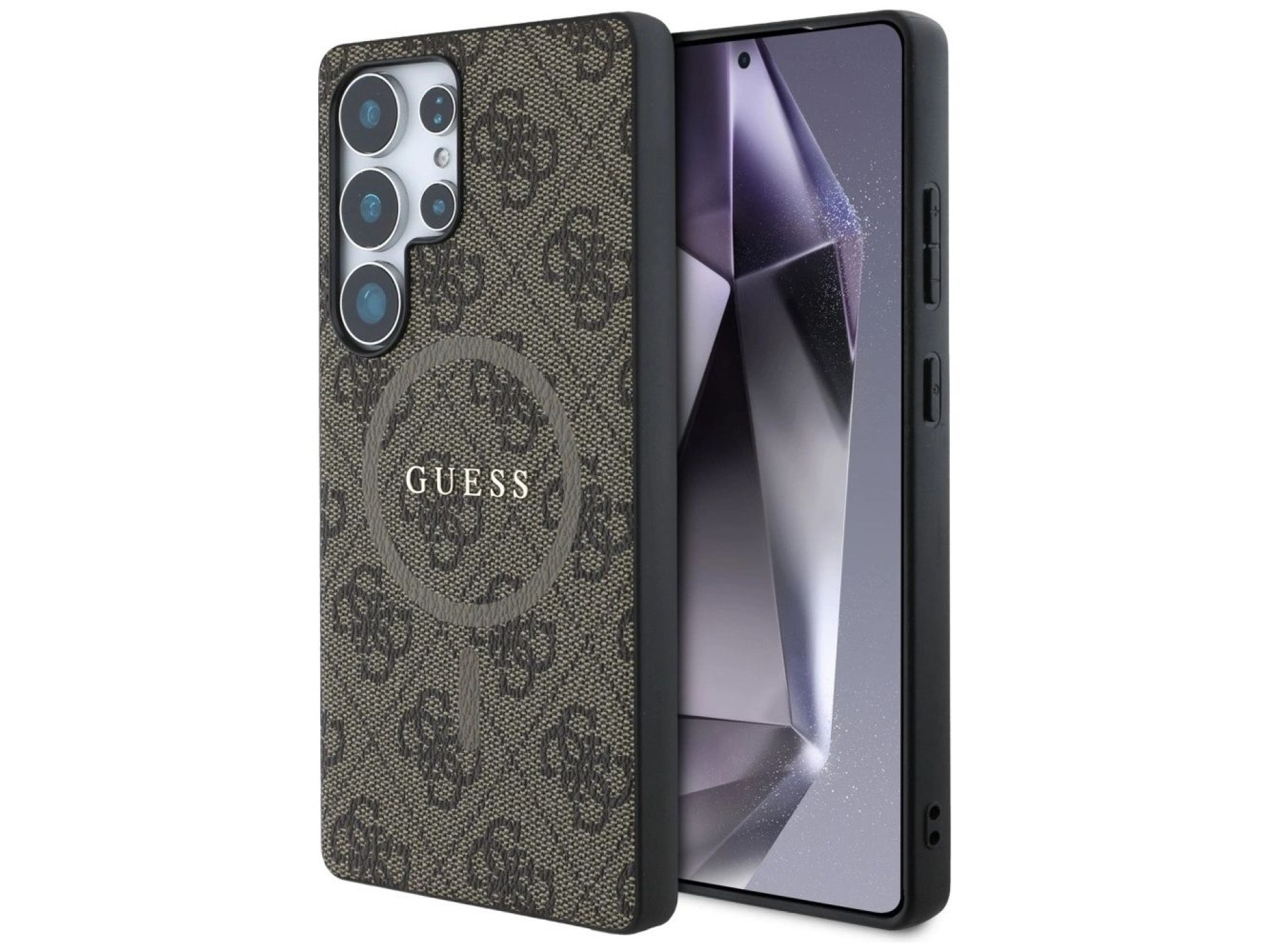 Funda Guess Leather 4G Colored Ring Classic Logo MagSafe para Samsung Galaxy S25 Ultra (marrón)