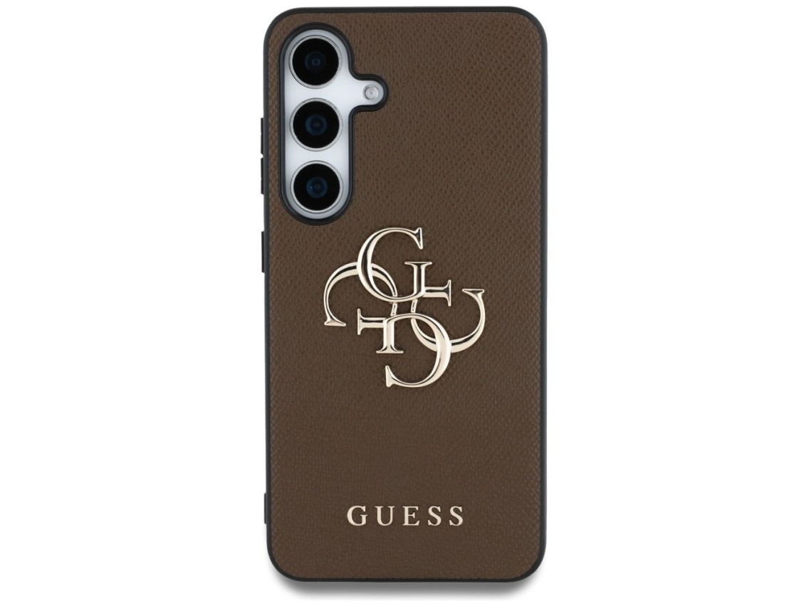 Capa Guess Granulada com Logo Grande 4G e Logo Clássico Pequeno para Samsung Galaxy S25 marrom