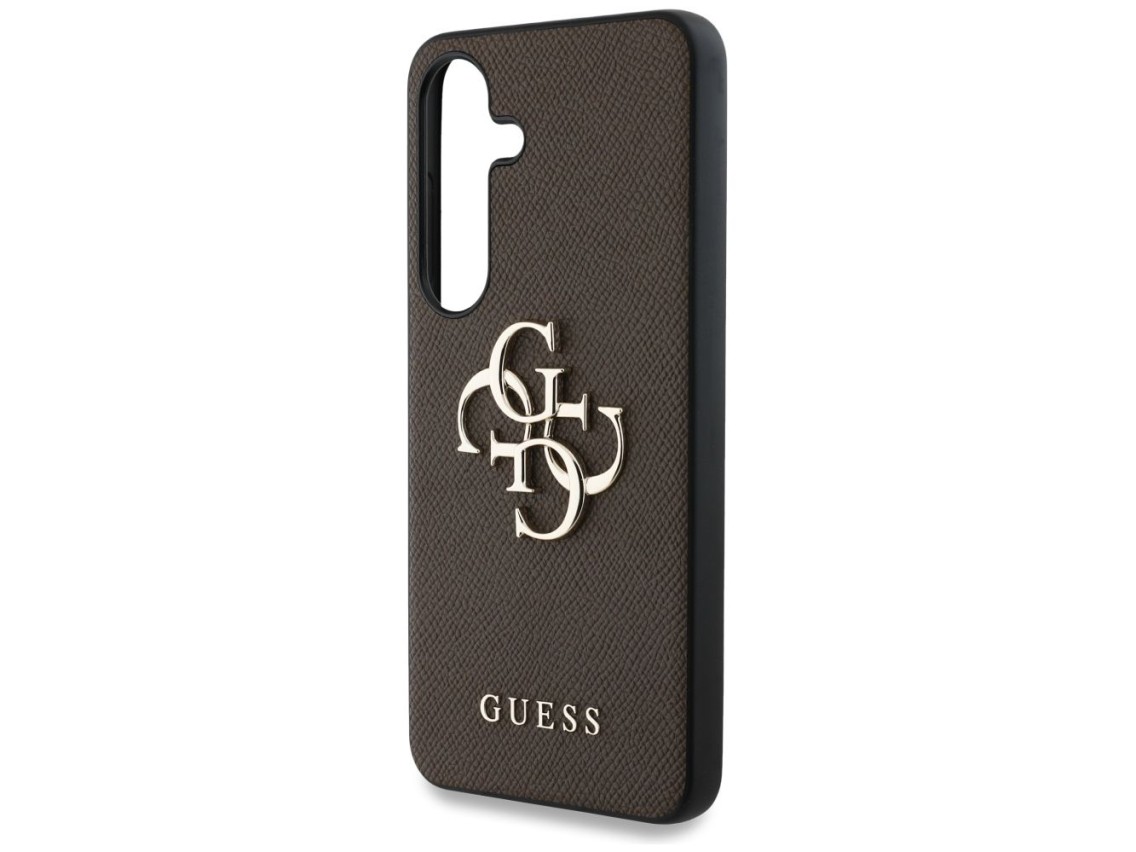 Capa Guess Granulada com Logo Grande 4G e Logo Clássico Pequeno para Samsung Galaxy S25 marrom