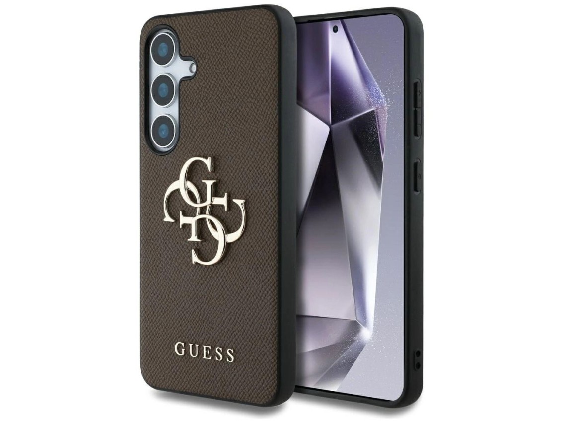 Guess Grained Big 4G Logo Small Classic Logo case for Samsung Galaxy S25 Plus brown