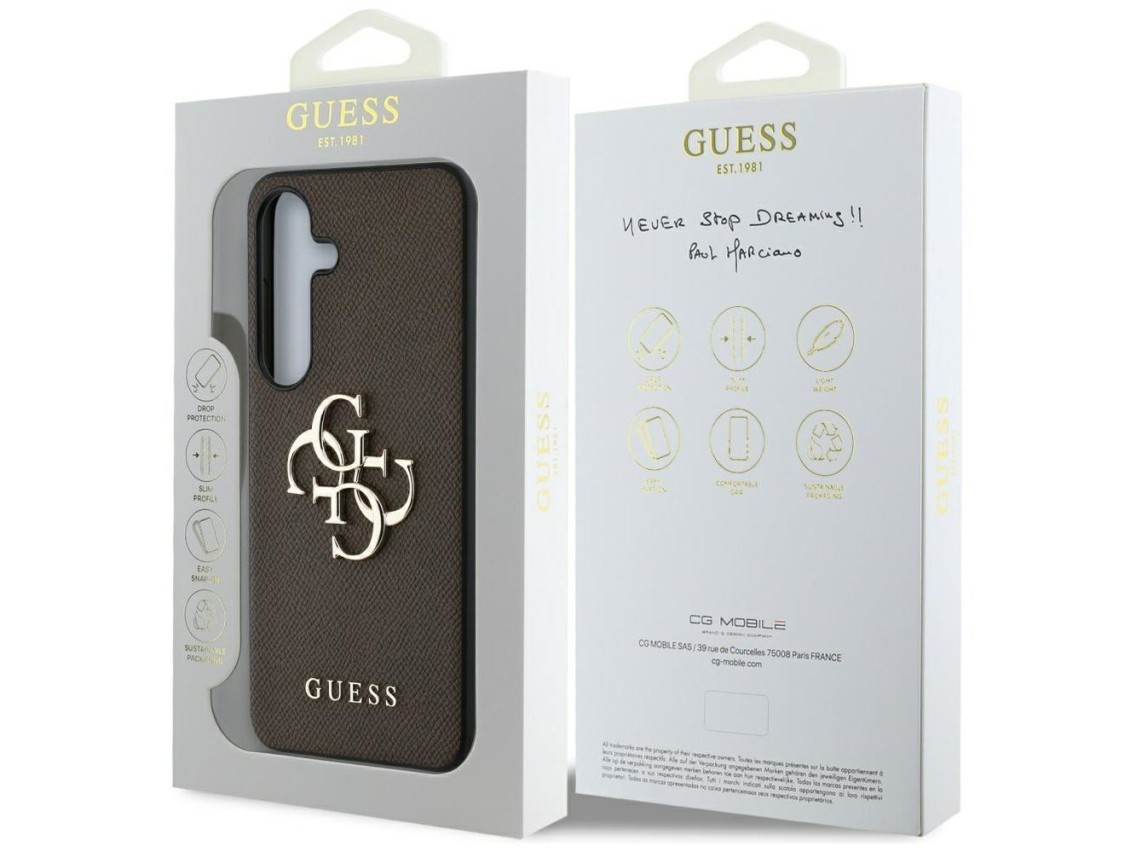 Guess Grained Big 4G Logo Small Classic Logo case for Samsung Galaxy S25 Plus brown