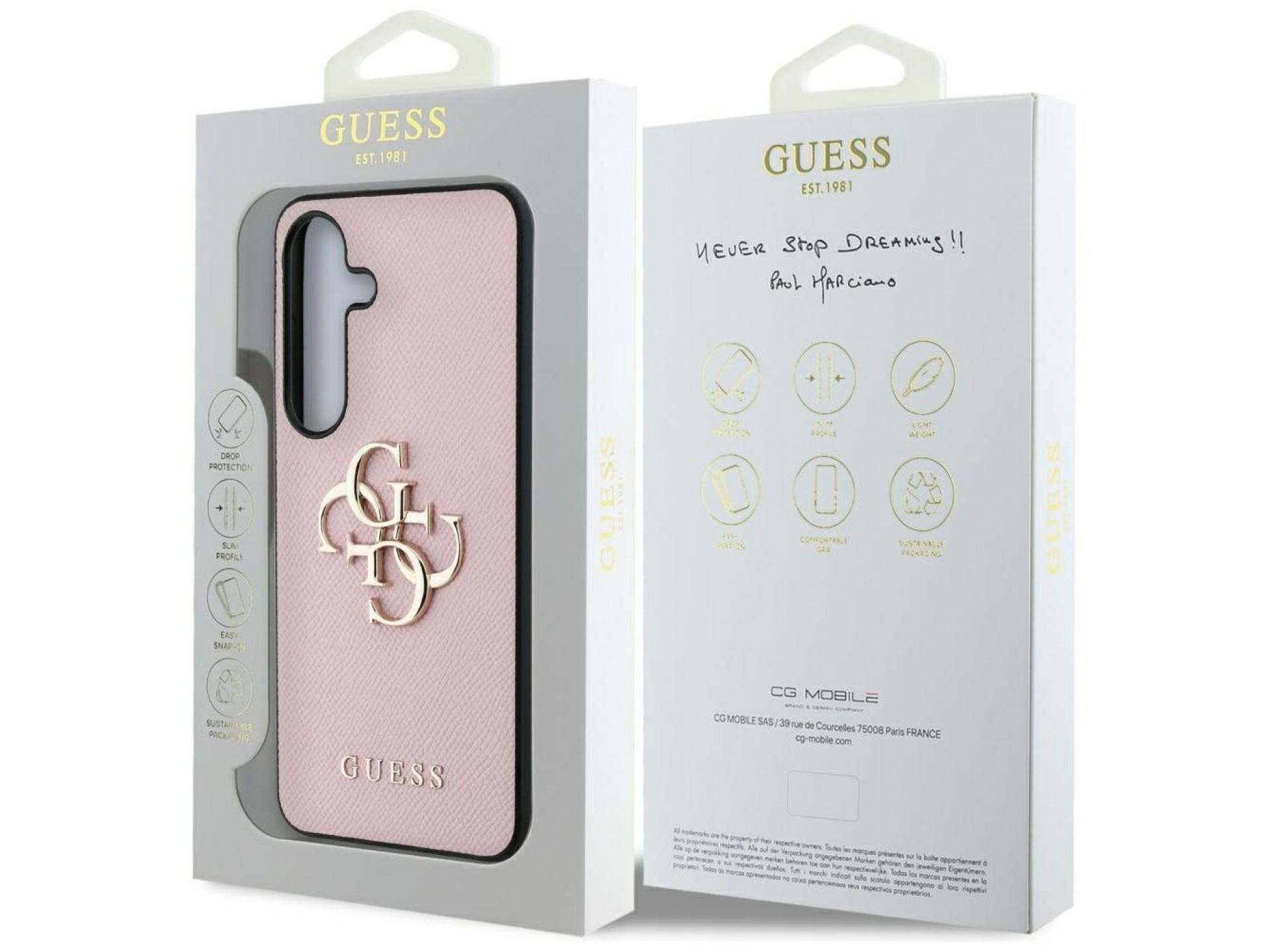 Guess Grained Big 4G Logo Small Classic Logo case for Samsung Galaxy S25 pink