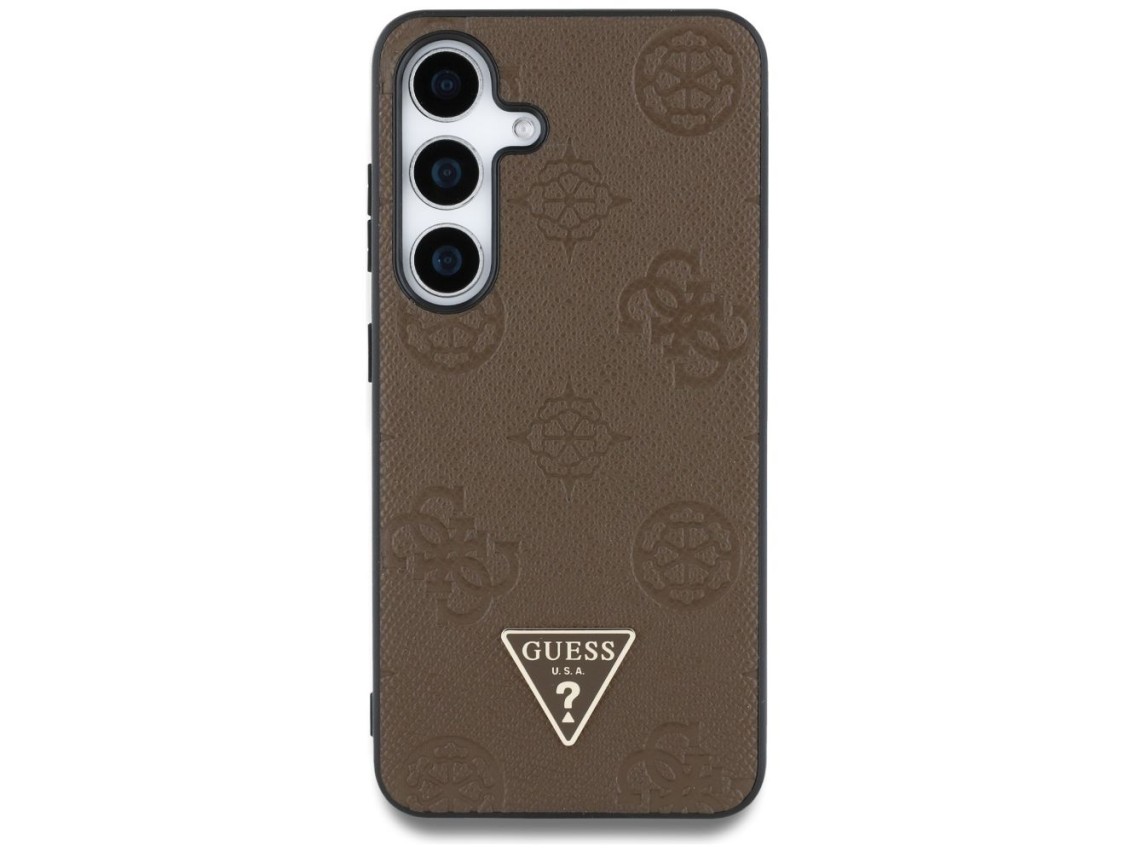 Guess Grained Hot Stamp Peony Pattern Triangle Logo MagSafe Case for Samsung Galaxy S25 - Brown