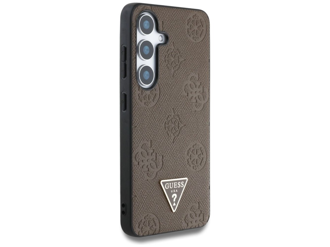 Guess Grained Hot Stamp Peony Pattern Triangle Logo MagSafe Case for Samsung Galaxy S25 - Brown