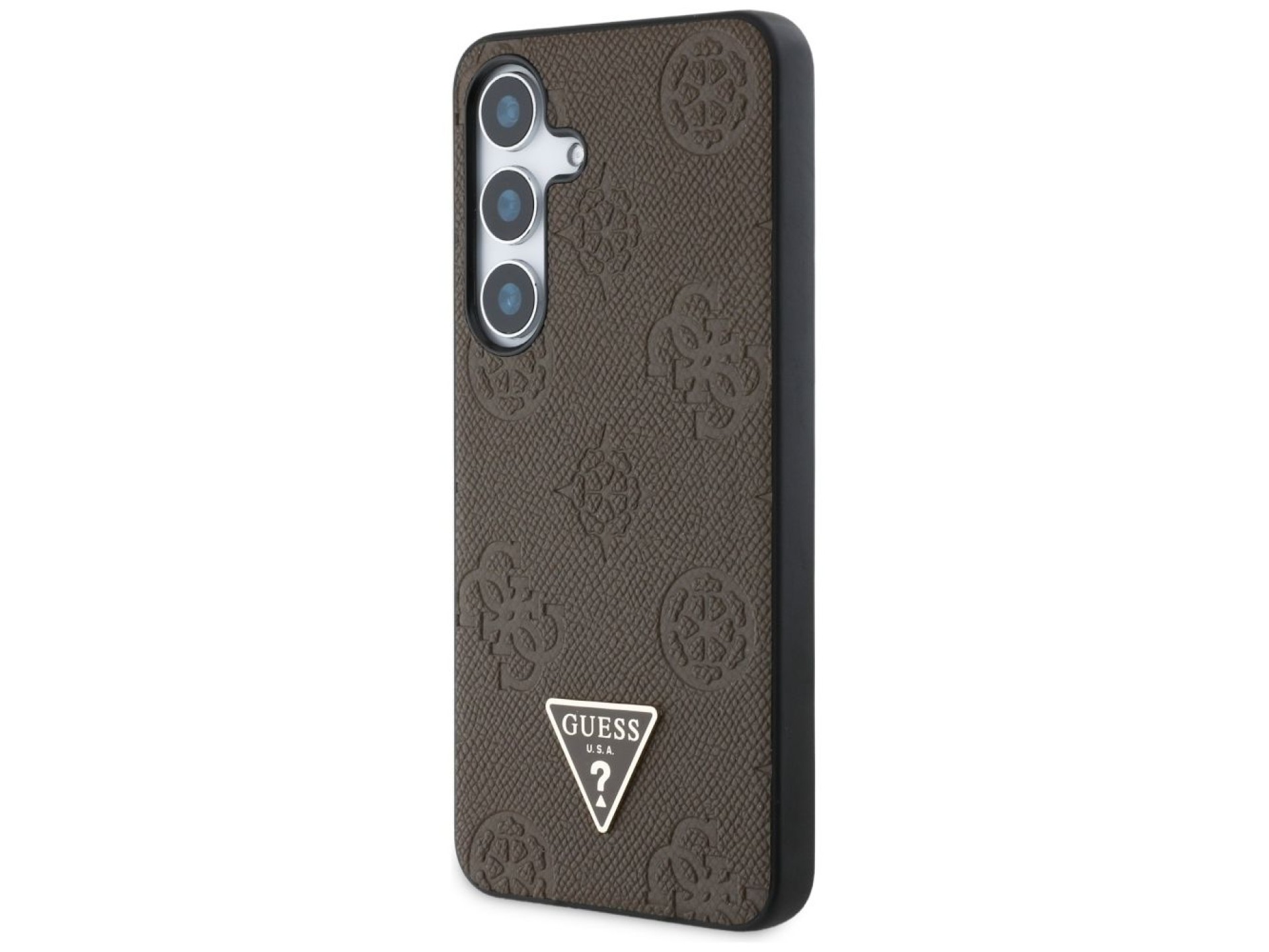 Guess Grained Hot Stamp Peony Pattern Triangle Logo MagSafe Case for Samsung Galaxy S25 - Brown