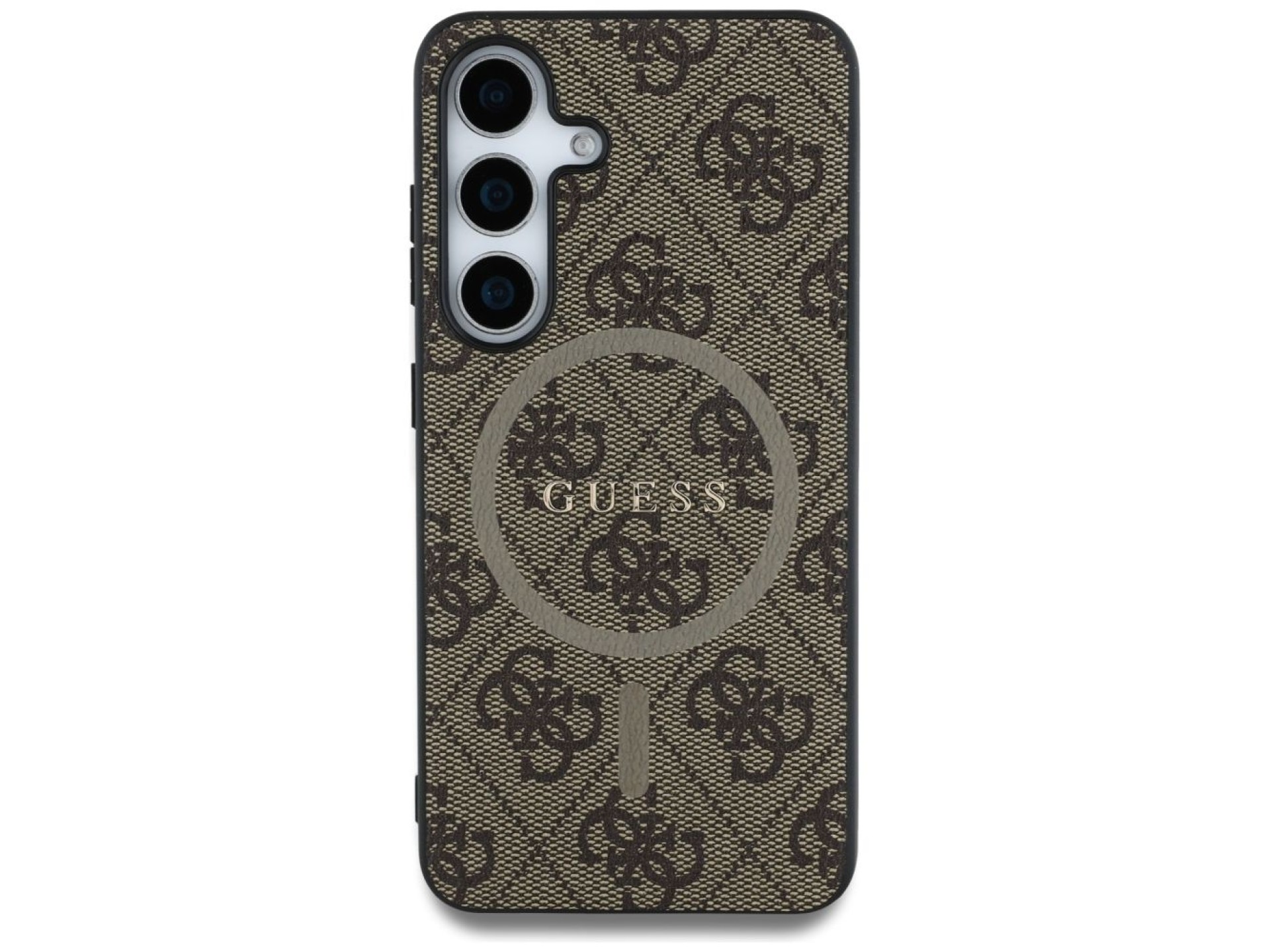 Capa Guess Leather 4G Colored Ring Classic Logo MagSafe para Samsung Galaxy S25 marrom