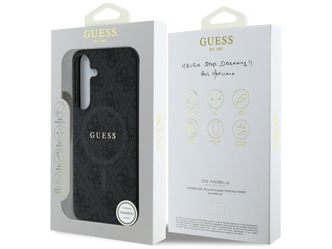Guess Leather 4G Colored Ring Classic Logo MagSafe Case Samsung Galaxy S25 Plus black