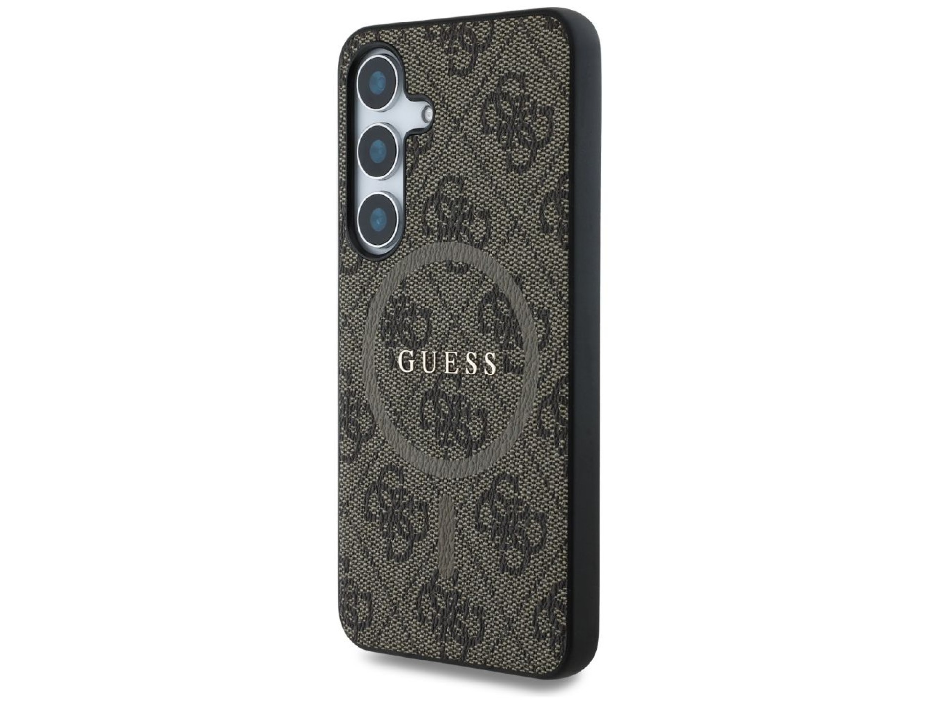 Capa Guess Leather 4G Colored Ring Classic Logo MagSafe para Samsung Galaxy S25 marrom