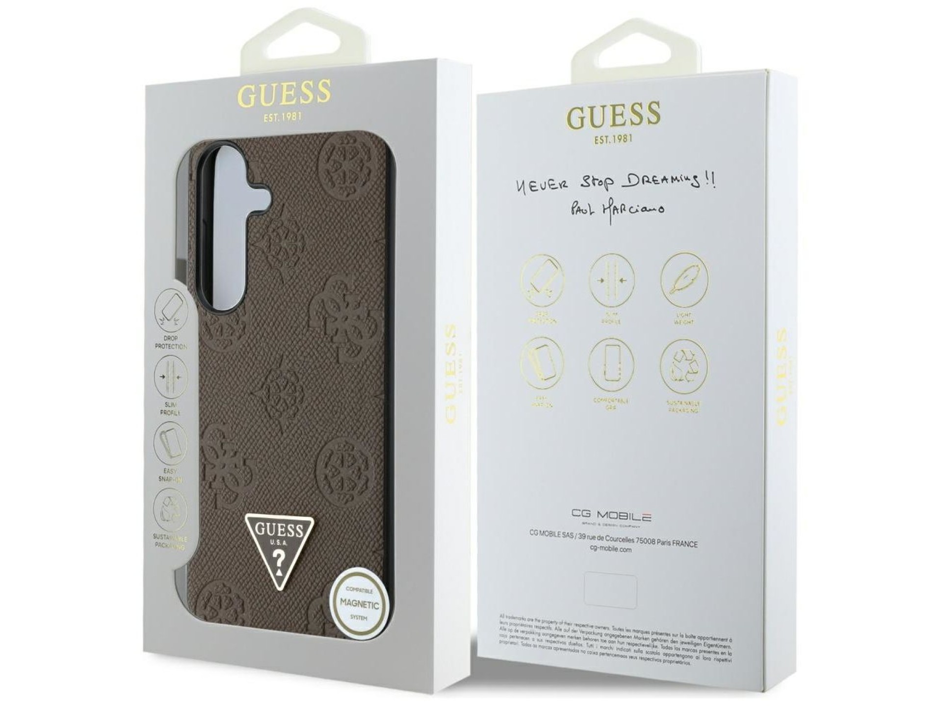 Guess Grained Hot Stamp Peony Pattern Triangle Logo MagSafe Case for Samsung Galaxy S25 - Brown