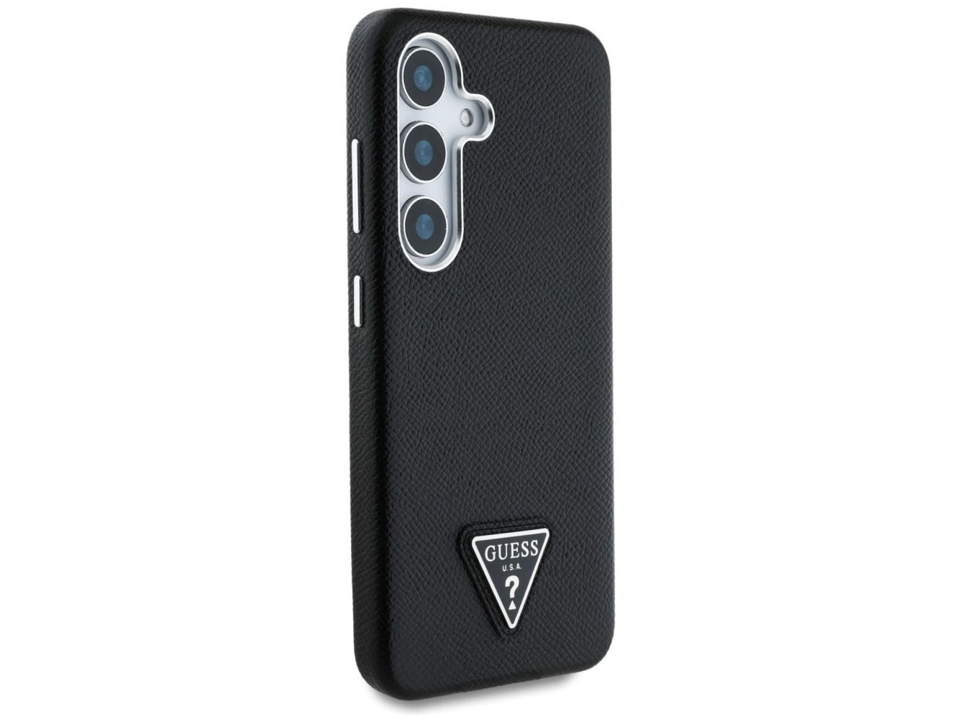 Capa MagSafe com logo triangular texturizado da Guess para Samsung Galaxy S25 - preta