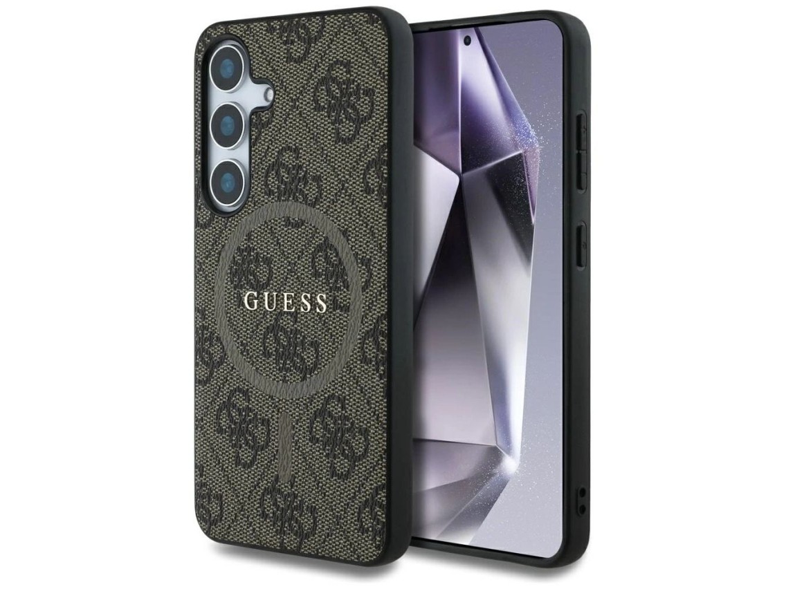 Capa Guess Leather 4G Colored Ring Classic Logo MagSafe para Samsung Galaxy S25 marrom