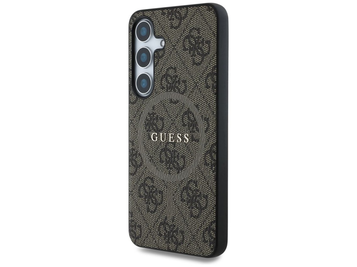 Capa Guess Leather 4G Colored Ring Classic Logo MagSafe para Samsung Galaxy S25 marrom