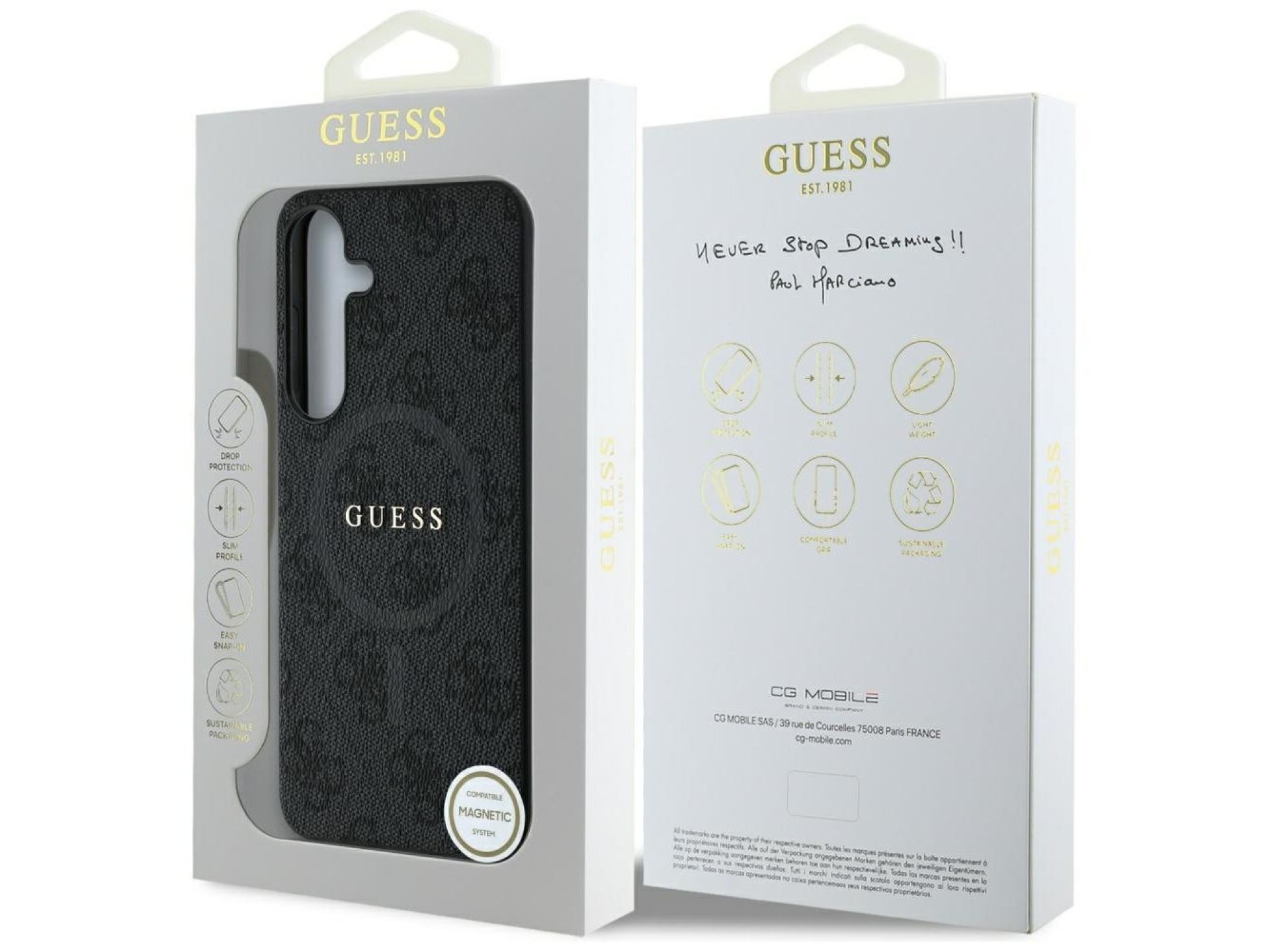 Guess Leather 4G Colored Ring Classic Logo MagSafe Case Samsung Galaxy S25 Plus black