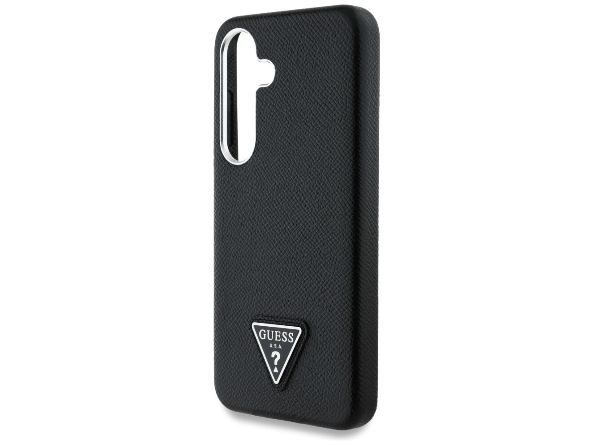 Capa MagSafe com logo triangular texturizado da Guess para Samsung Galaxy S25 - preta