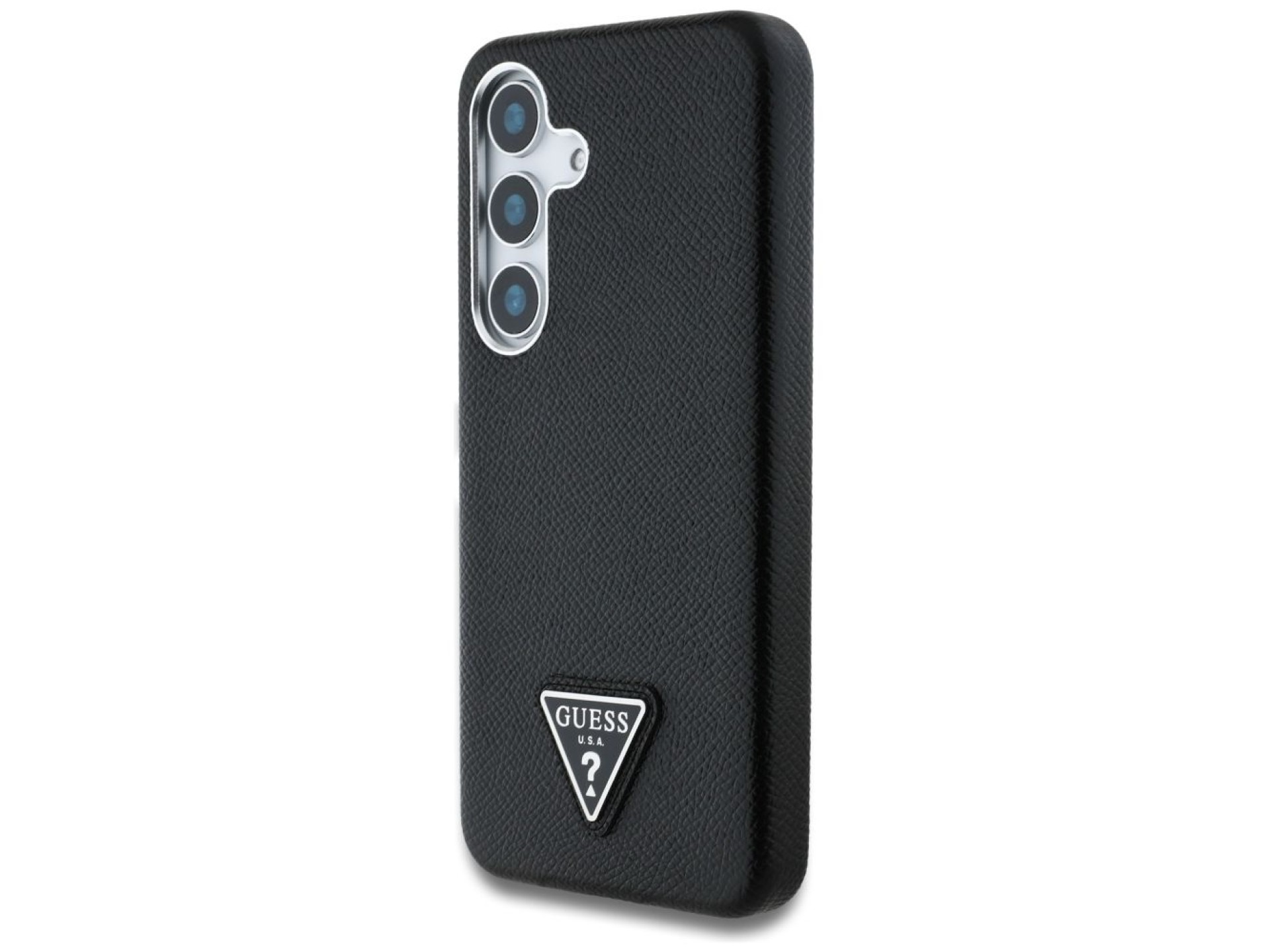 Capa MagSafe com logo triangular texturizado da Guess para Samsung Galaxy S25 - preta