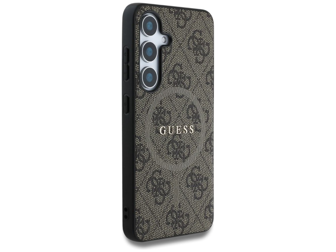 Capa Guess Leather 4G Colored Ring Classic Logo MagSafe para Samsung Galaxy S25 marrom