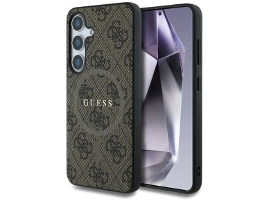 Capa Guess Leather 4G Colored Ring Classic Logo MagSafe para Samsung Galaxy S25 marrom