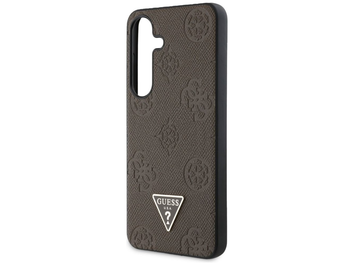 Guess Grained Hot Stamp Peony Pattern Triangle Logo MagSafe Case for Samsung Galaxy S25 - Brown
