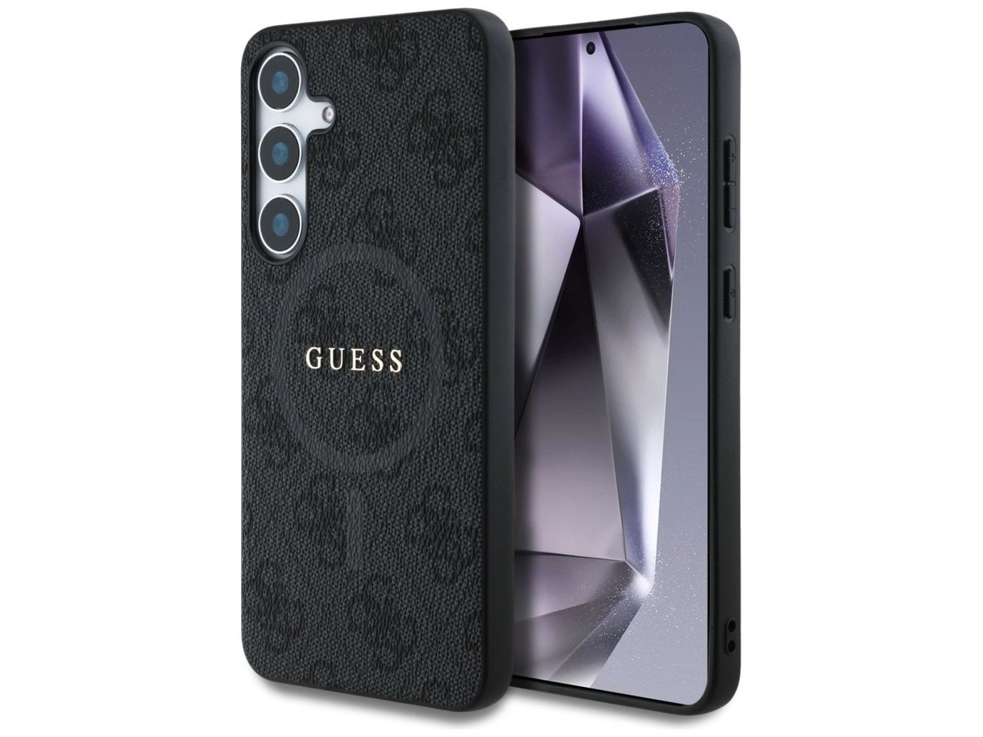 Guess Leather 4G Colored Ring Classic Logo MagSafe Case Samsung Galaxy S25 Plus black