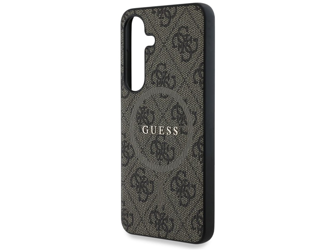 Capa Guess Leather 4G Colored Ring Classic Logo MagSafe para Samsung Galaxy S25 marrom