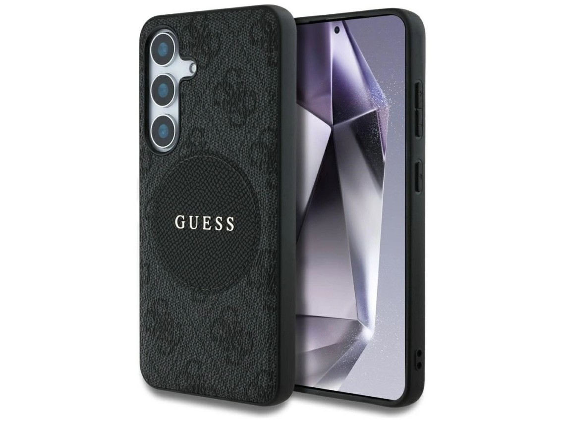 Funda Guess 4G Round Patch Classic Logo MagSafe para Samsung Galaxy S25 negra