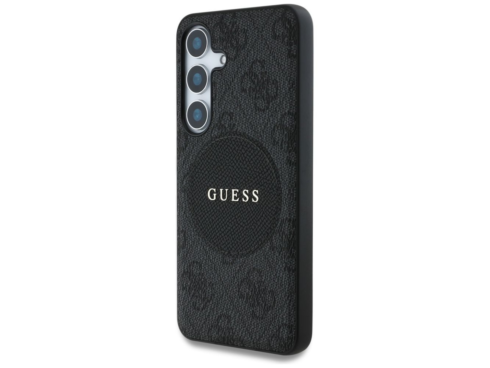 Guess 4G Round Patch Classic Logo MagSafe case for Samsung Galaxy S25 Plus black
