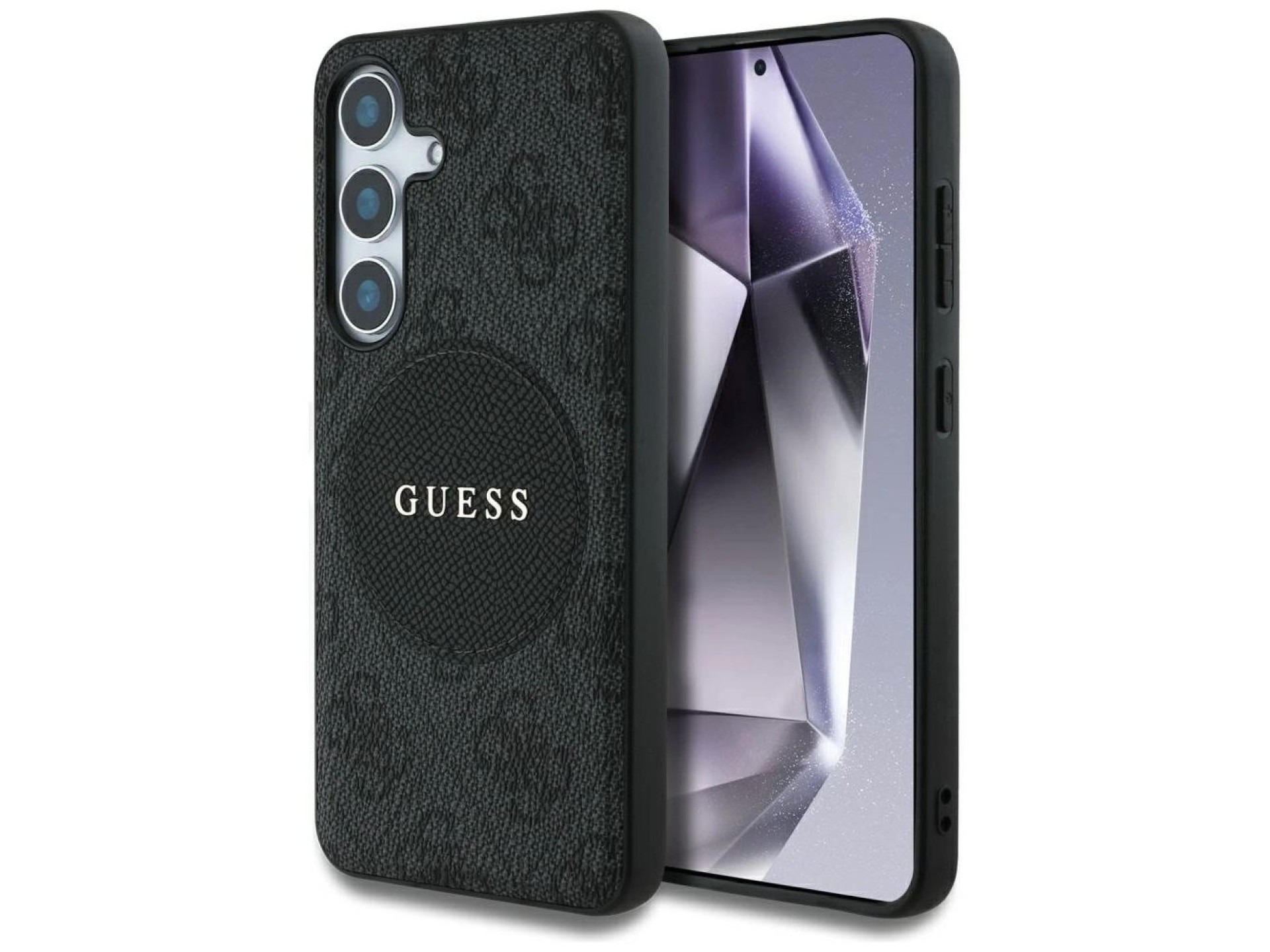 Guess 4G Round Patch Classic Logo MagSafe case for Samsung Galaxy S25 Plus black