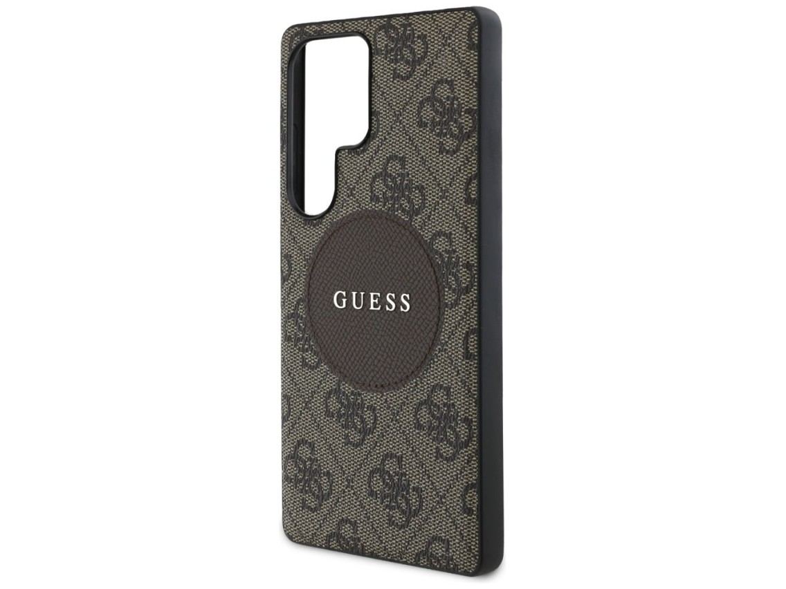 Capa MagSafe Guess 4G Round Patch Classic Logo para Samsung Galaxy S25 Ultra Marrom