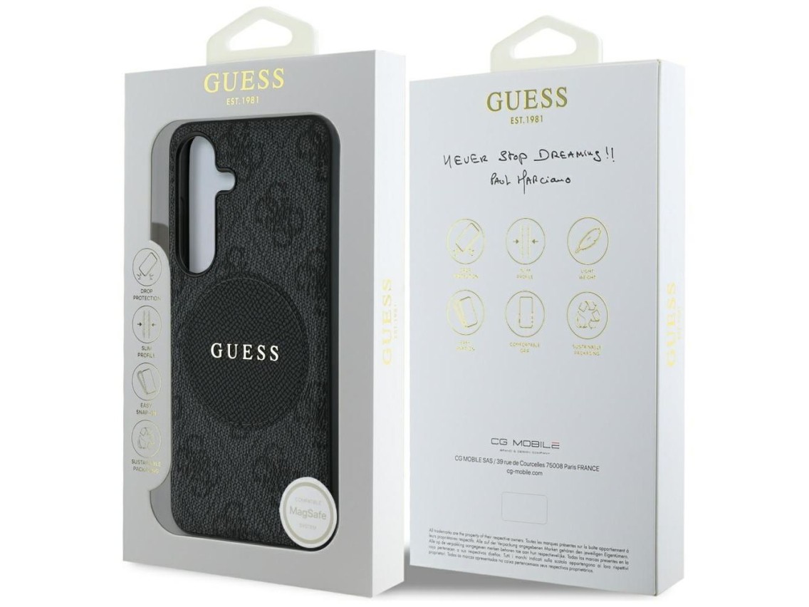 Guess 4G Round Patch Classic Logo MagSafe case for Samsung Galaxy S25 Plus black