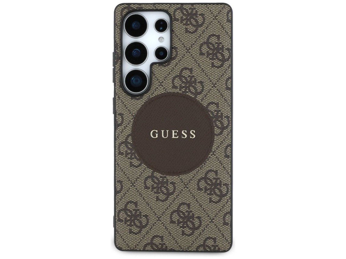 Capa MagSafe Guess 4G Round Patch Classic Logo para Samsung Galaxy S25 Ultra Marrom
