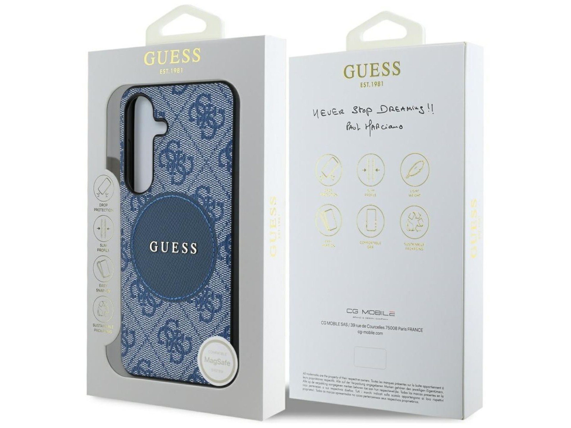 Capa Guess 4G Round Patch Classic Logo MagSafe para Samsung Galaxy S25 Plus azul