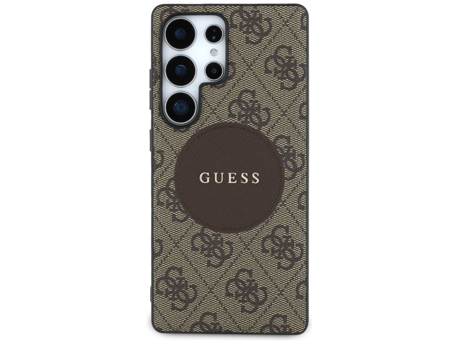 Capa MagSafe Guess 4G Round Patch Classic Logo para Samsung Galaxy S25 Ultra Marrom