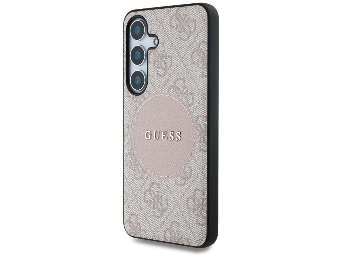 Funda Guess 4G Round Patch Classic Logo MagSafe para Samsung Galaxy S25 Plus (rosa)