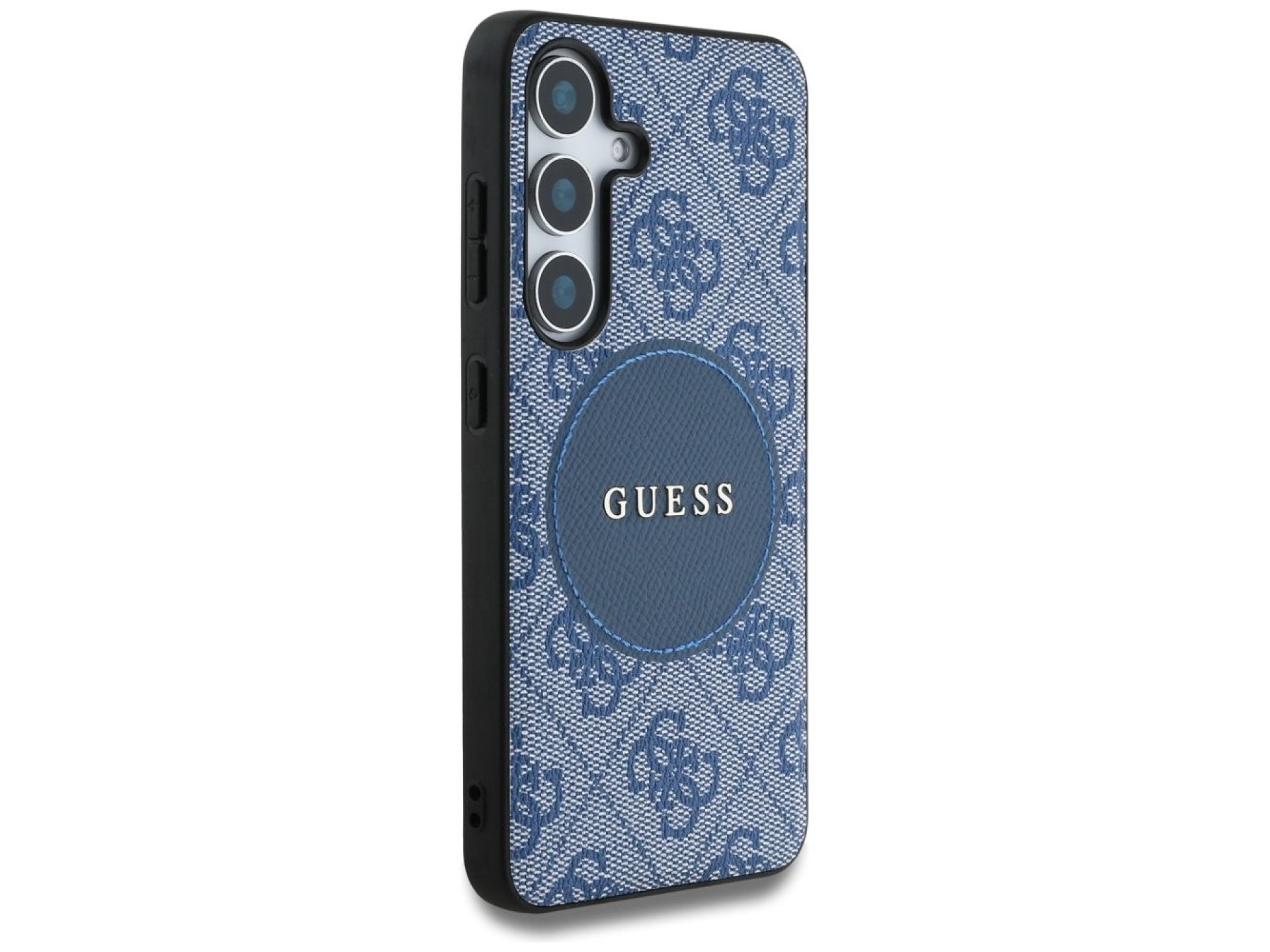 Capa Guess 4G Round Patch Classic Logo MagSafe para Samsung Galaxy S25 Plus azul