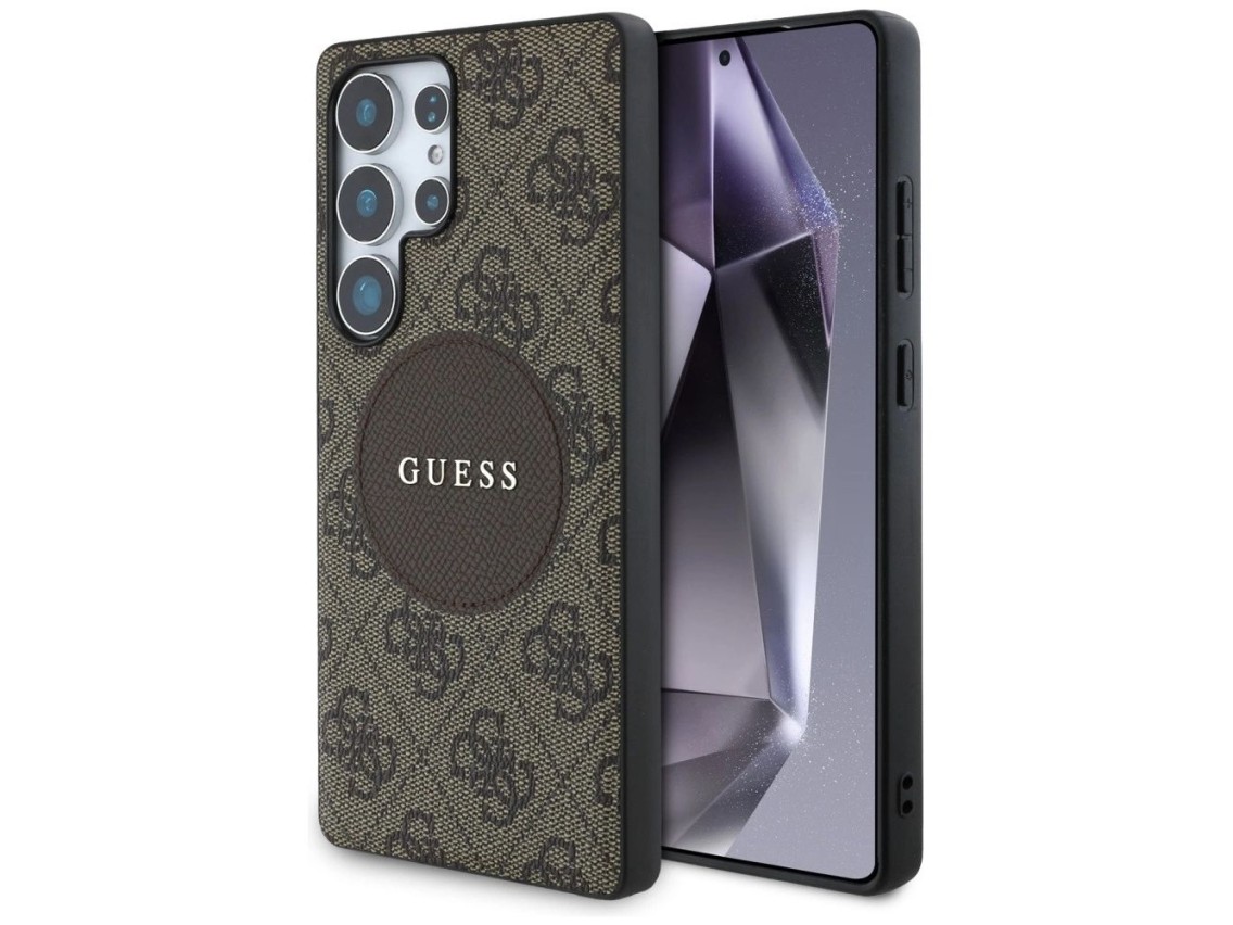 Capa MagSafe Guess 4G Round Patch Classic Logo para Samsung Galaxy S25 Ultra Marrom