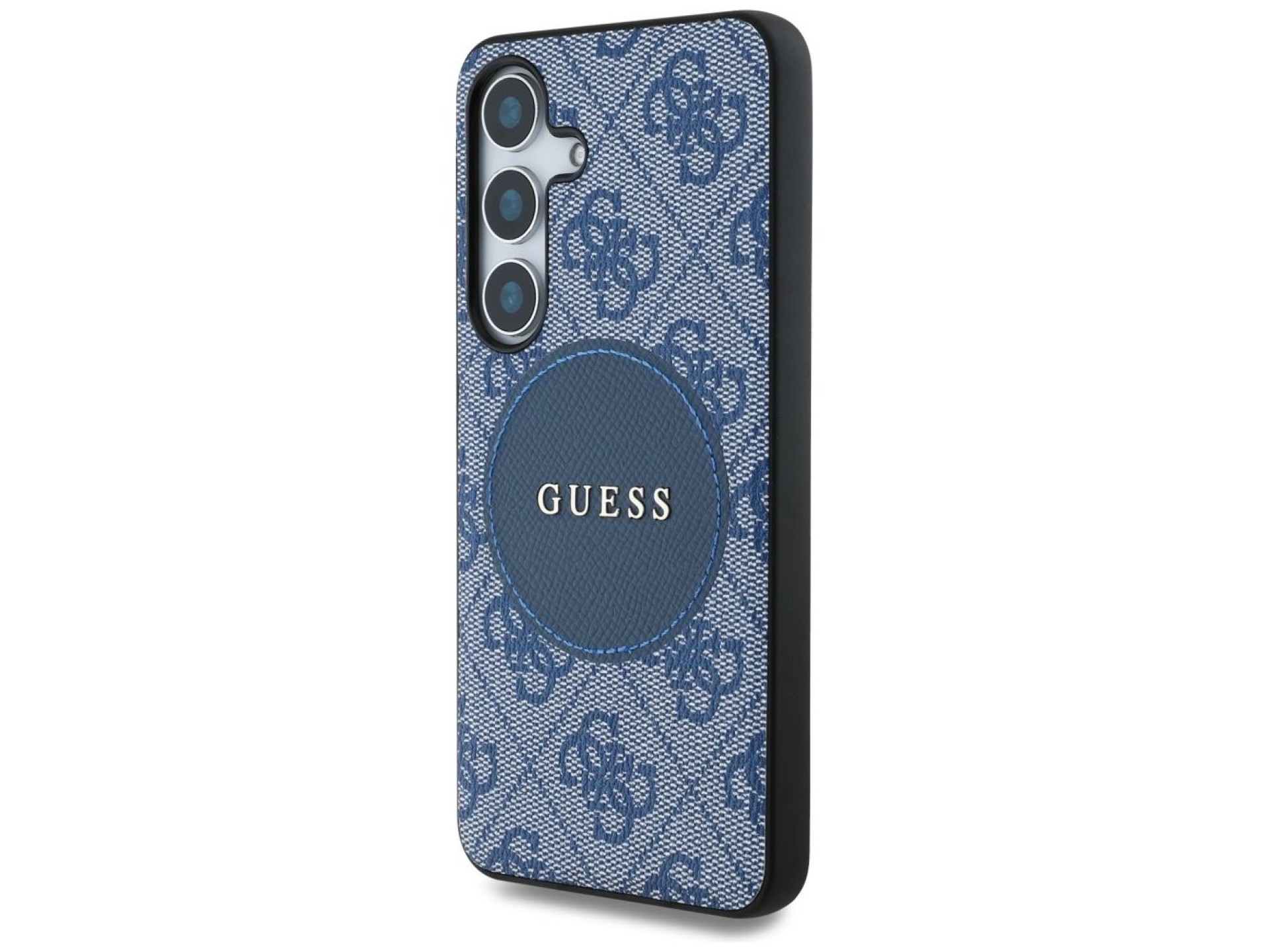 Capa Guess 4G Round Patch Classic Logo MagSafe para Samsung Galaxy S25 Plus azul