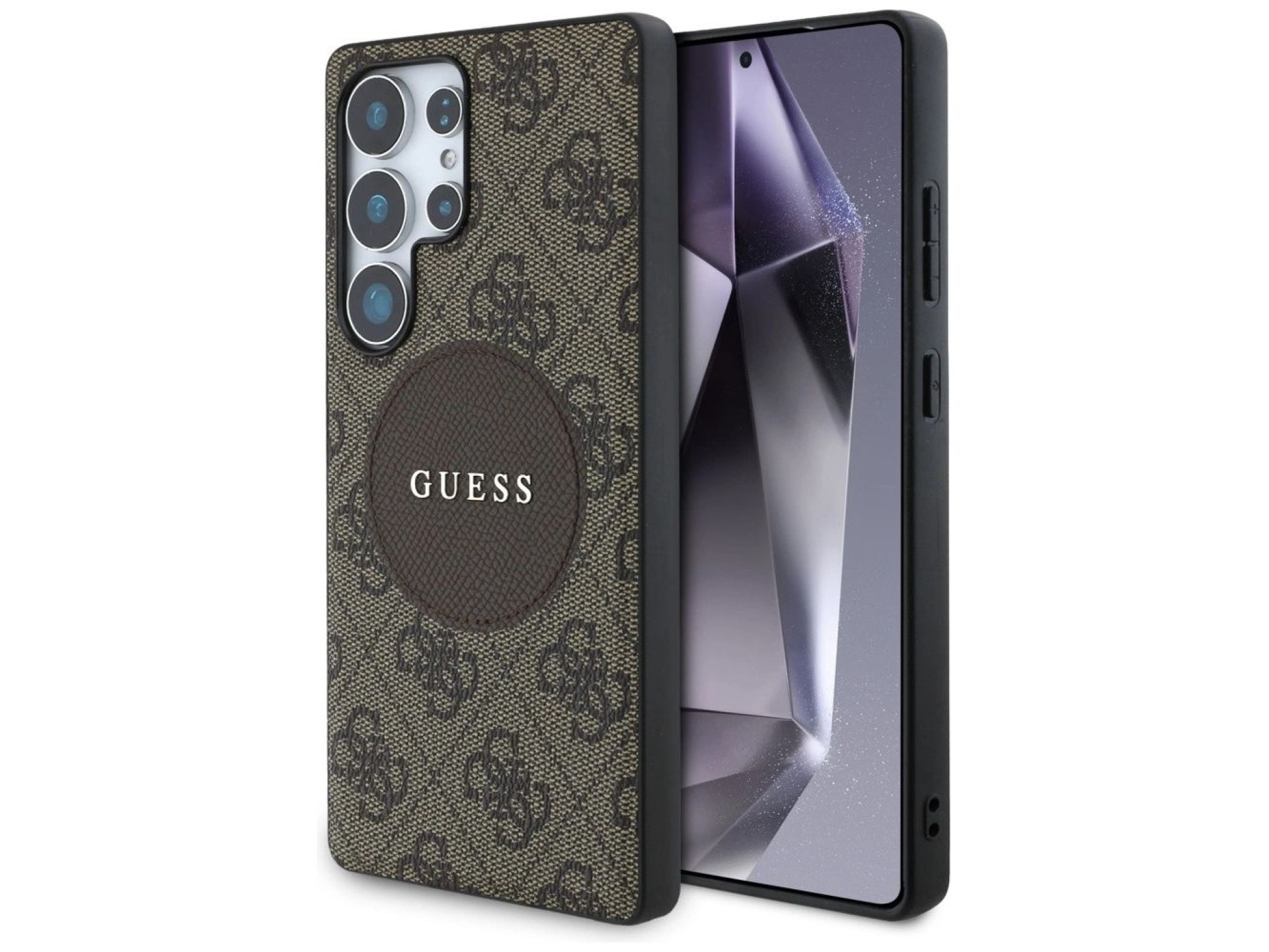 Capa MagSafe Guess 4G Round Patch Classic Logo para Samsung Galaxy S25 Ultra Marrom