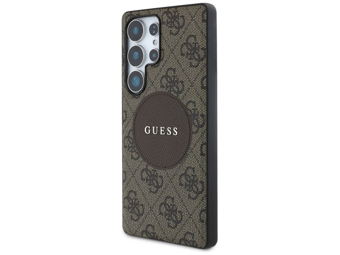 Capa MagSafe Guess 4G Round Patch Classic Logo para Samsung Galaxy S25 Ultra Marrom