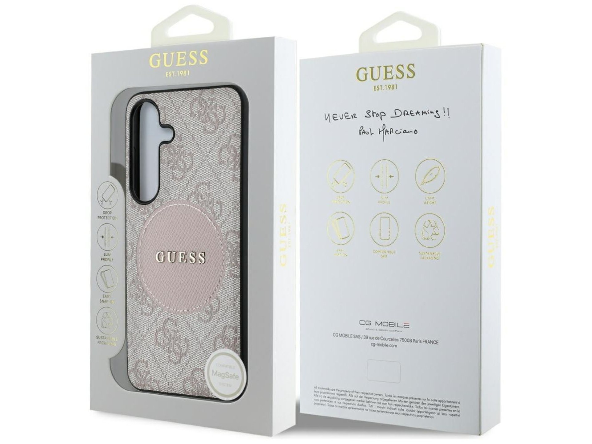 Funda Guess 4G Round Patch Classic Logo MagSafe para Samsung Galaxy S25 Plus (rosa)