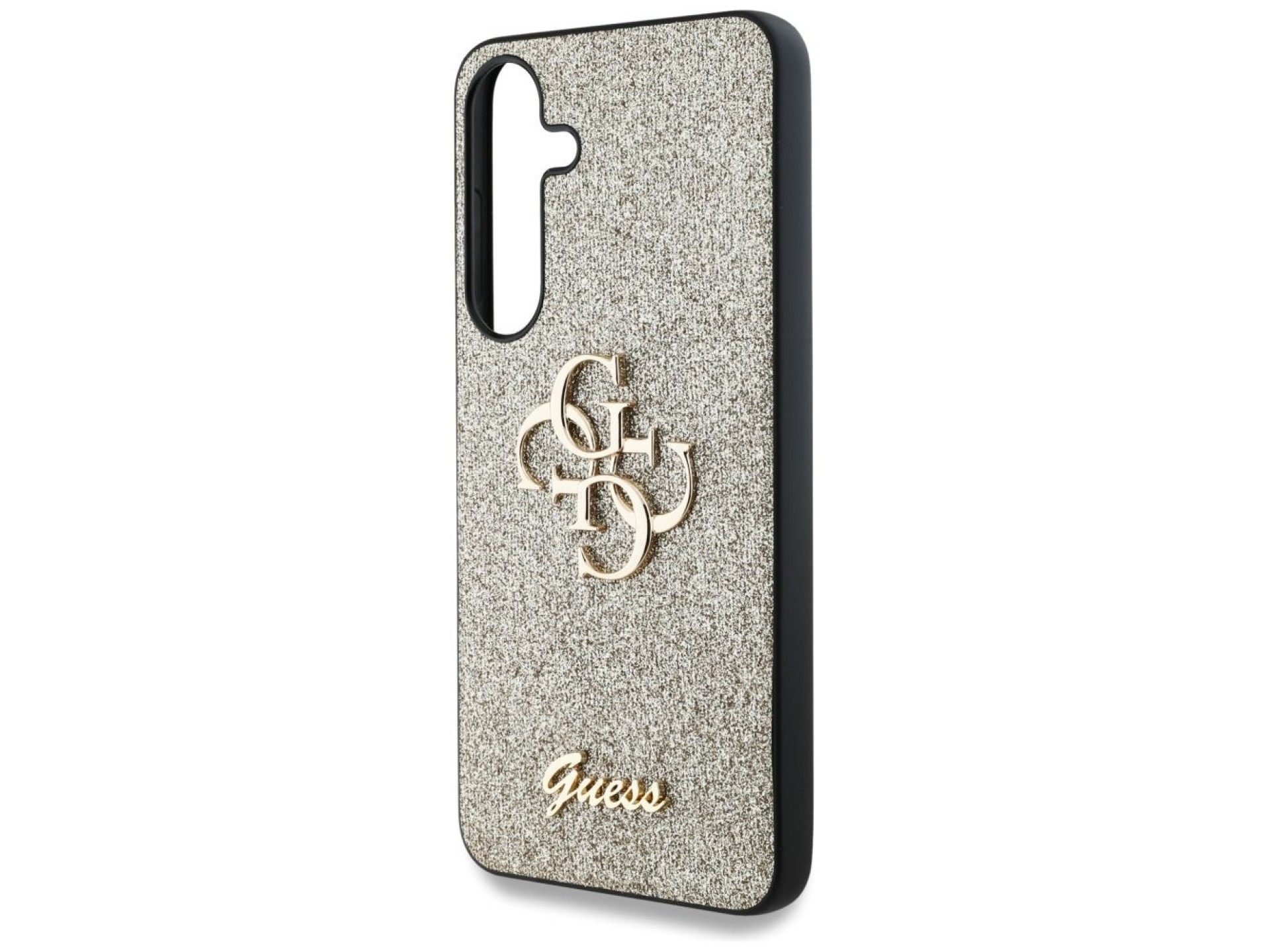 Funda Guess Fixed Glitter Big 4G Metal Logo para Samsung Galaxy S25 Plus color dorado