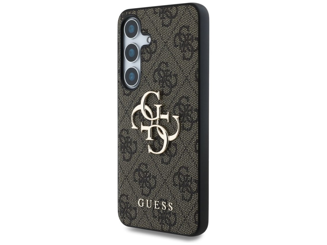 Capa Guess com logo grande 4G e logo cl�ssico para Samsung Galaxy S25 Plus, marrom.