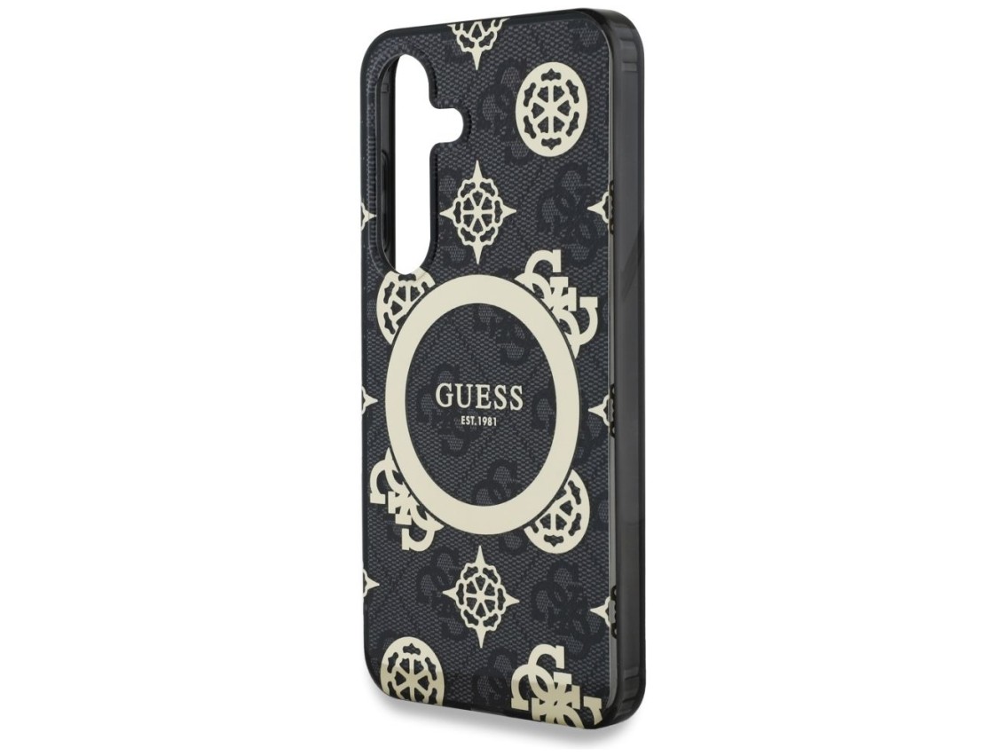 Guess 4G Background Gold Electroplated Peony Pattern MagSafe case for Samsung Galaxy S25 black