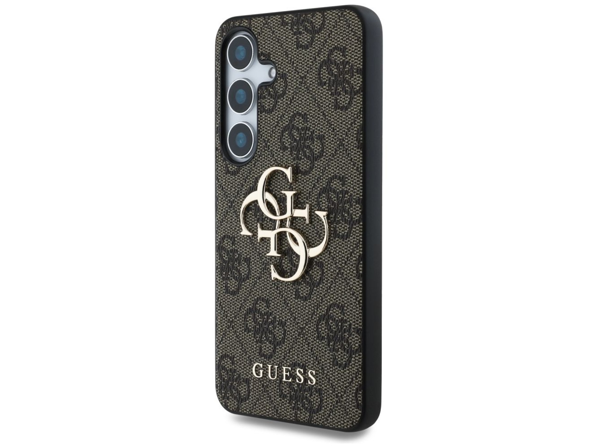 Capa Guess com logo grande 4G e logo clássico para Samsung Galaxy S25 Plus, marrom.