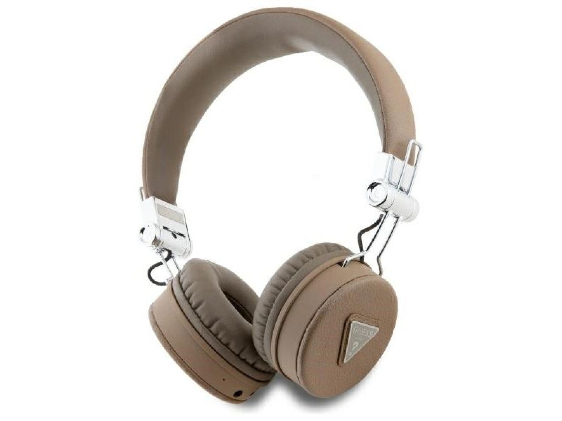 Fones de ouvido Guess Bluetooth ENC GUBH70PGTSPSW marrom texturizado, formato clássico redondo.