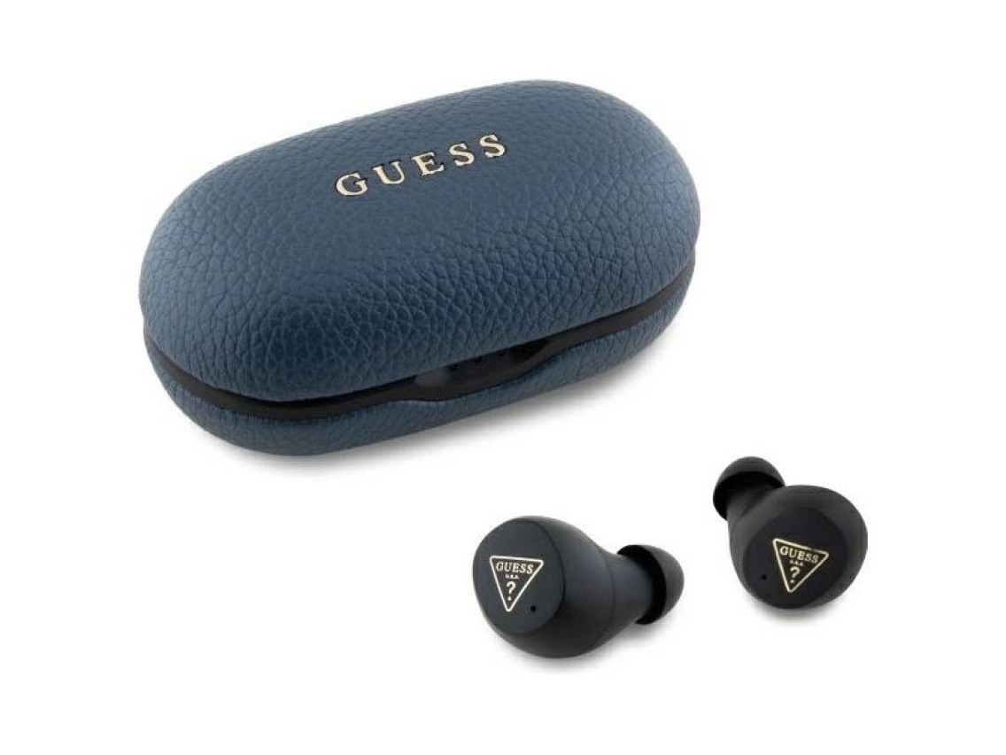 Fones de ouvido Bluetooth Guess GUTWSPGTSPSB TWS + base de carregamento azul/azul com logotipo cláss
