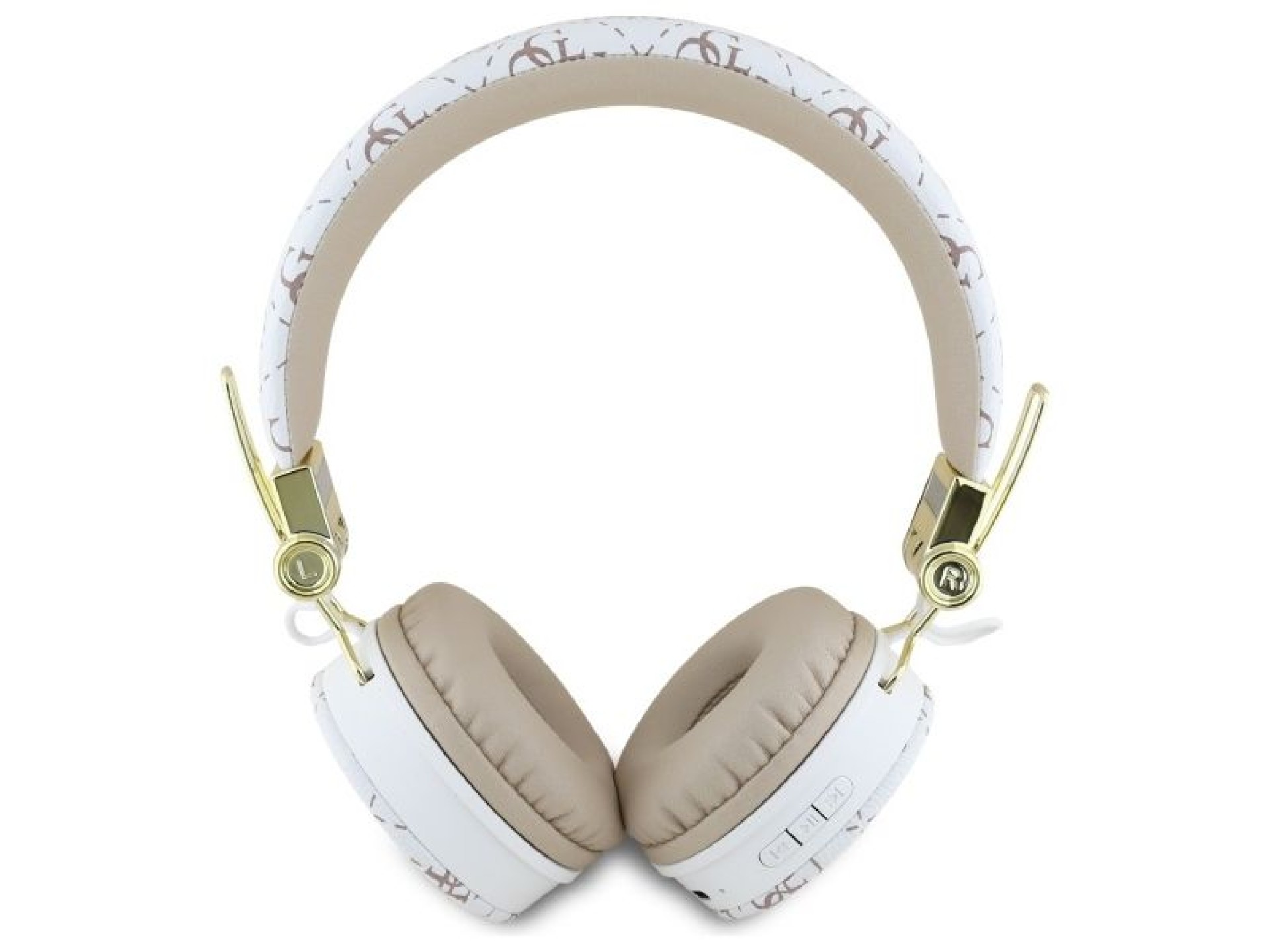 Fones de ouvido supra-auriculares Guess Bluetooth ENC GUBH70E4PTMH brancos com design triangular e 4